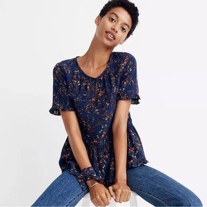100% silk Madewell ruffle-hem floral top